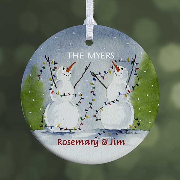 Personalized Snow Couple Porcelain Christmas Ornament - 3333