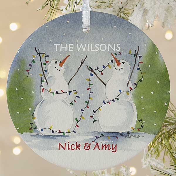 Personalized Snow Couple Porcelain Christmas Ornament - 3333