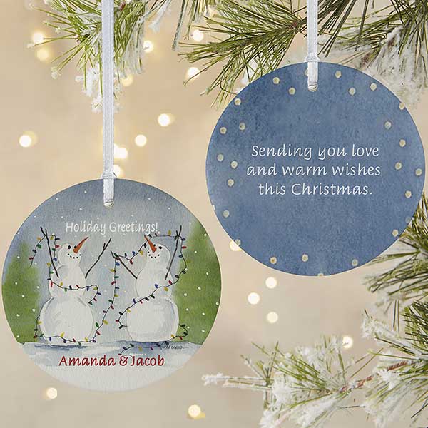 Personalized Snow Couple Porcelain Christmas Ornament - 3333