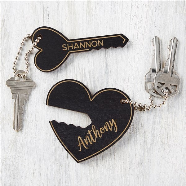 Key To My Heart Personalized Wood Keychain Set  - 33335