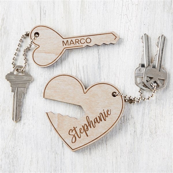 Key To My Heart Personalized Wood Keychain Set  - 33335