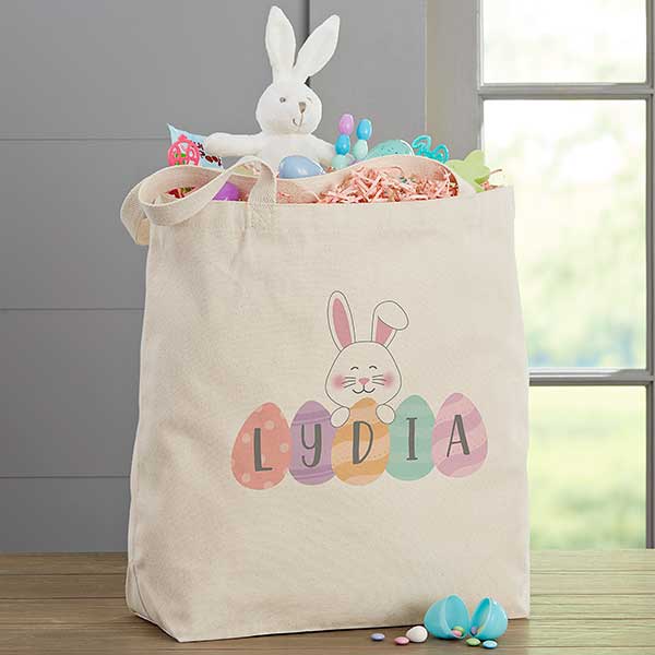 Happy Easter Eggs Personalized Canvas Tote Bags - 33350