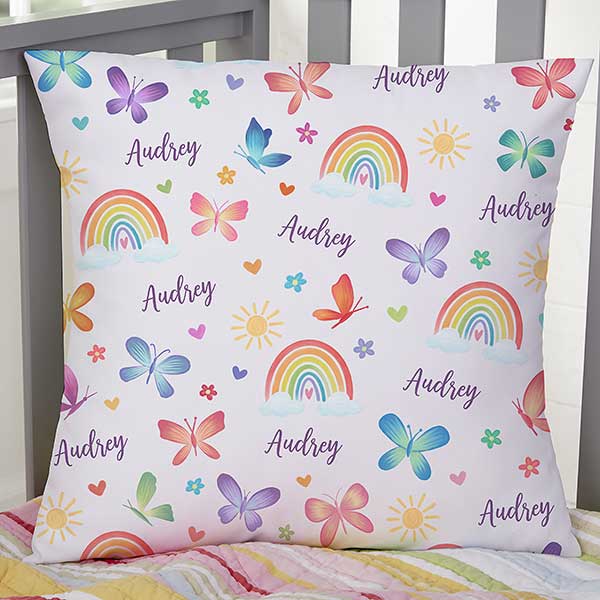 Watercolor Brights Personalized Kids Throw Pillows - 33397