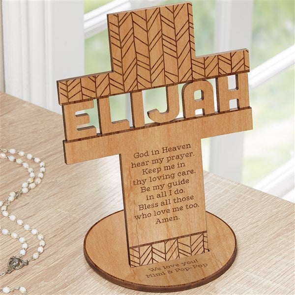 Bless This Child Personalized Wood Tabletop Cross - 33398