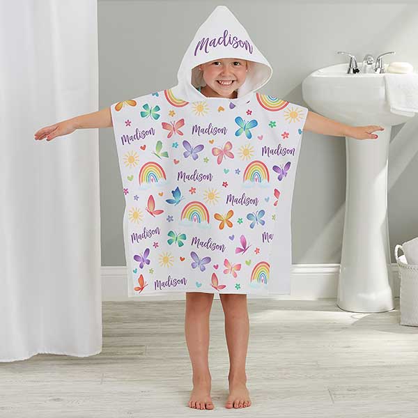 Watercolor Brights Personalized Kids Poncho Bath Towel - 33433