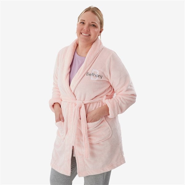 Pink Embroidered Robe Playful Name Embroidered Pink Short Fleece Robe