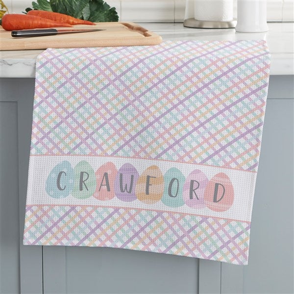 Happy Easter Eggs Personalized Waffle Weave Kitchen Towel - 33549