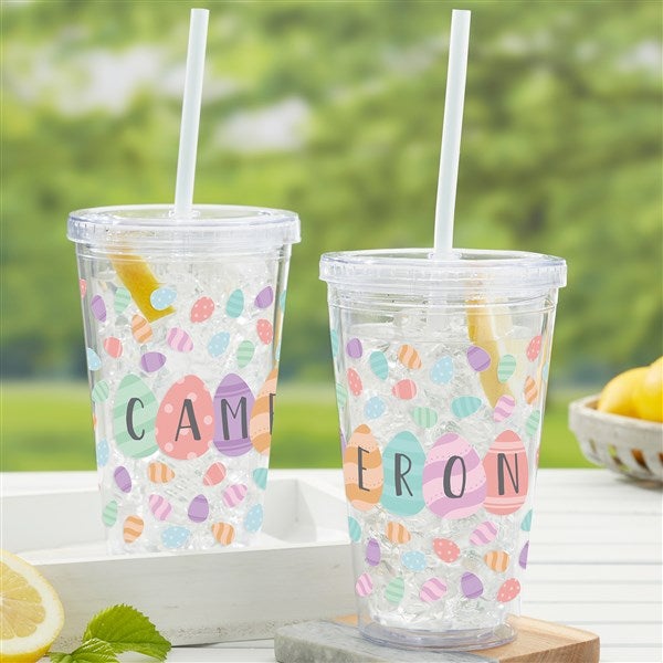 Happy Easter Eggs Personalized Acrylic Tumbler with Straw - 33555