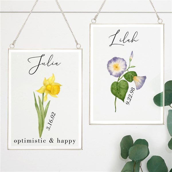 Birth Month Flower Personalized Hanging Glass Wall Decor - 33571