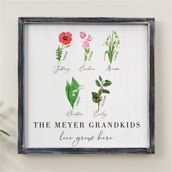 Grandma's Birth Month Flowers Personalized Barnwood Frame Wall Art - 33572