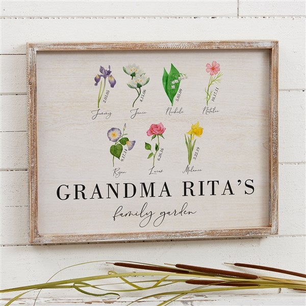 Grandma's Birth Month Flowers Personalized Barnwood Frame Wall Art - 33572