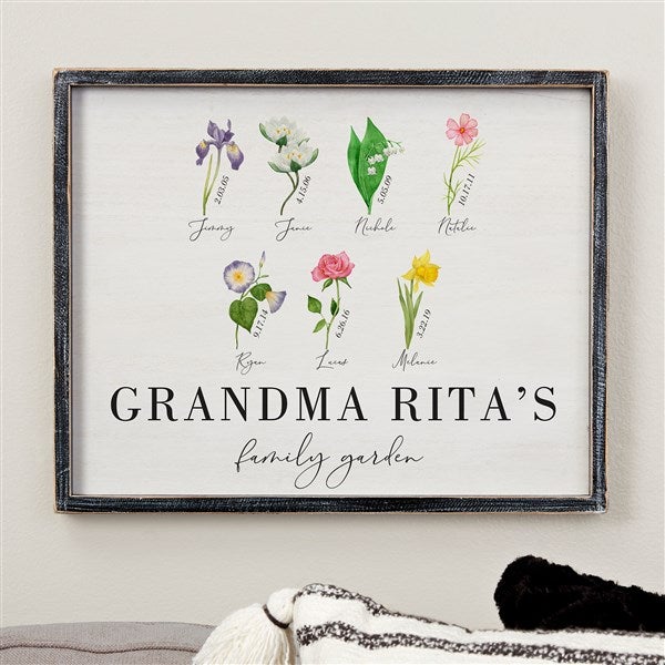 Grandma's Birth Month Flowers Personalized Barnwood Frame Wall Art - 33572