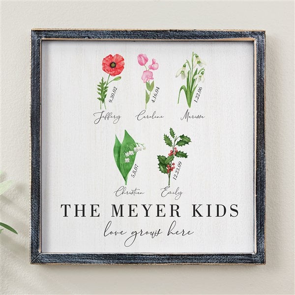 Family Birth Month Flowers Personalized Barnwood Frame Wall Art - 33573