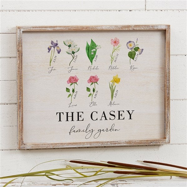 Family Birth Month Flowers Personalized Barnwood Frame Wall Art - 33573