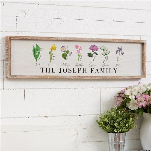 Family Birth Month Flowers Personalized Barnwood Frame Wall Art - 33573