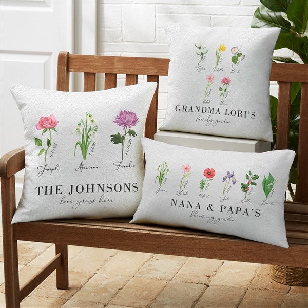 Birth Month Flower Personalized Lumbar Outdoor Throw Pillow 12x22