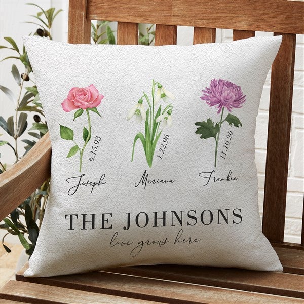 Birth Month Flower Personalized Outdoor Throw Pillow - 33697