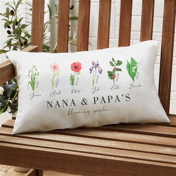 Birth Month Flower Personalized Outdoor Throw Pillow - 33697