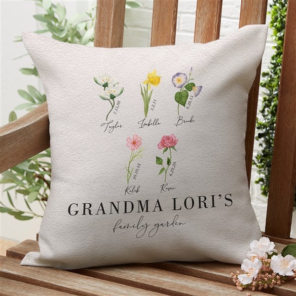 Birth Month Flower Personalized Outdoor Throw Pillow - 33697