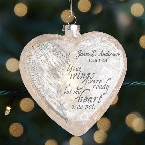 Your Wings Personalized Lightable Frosted Glass Heart Ornament - 33863