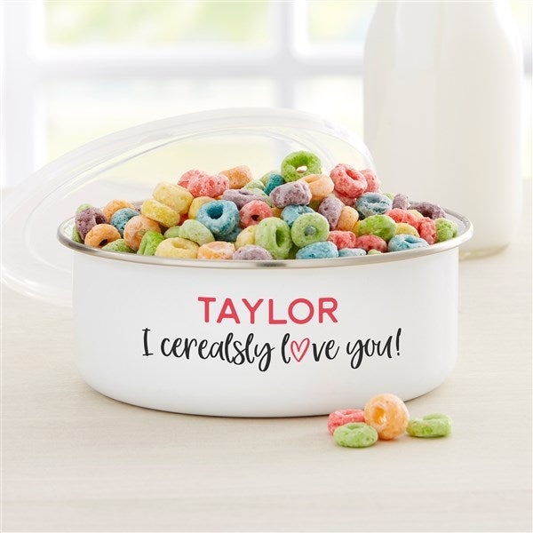 I Cerealsly Love You Personalized Romantic Enamel Bowl with Lid  - 33886