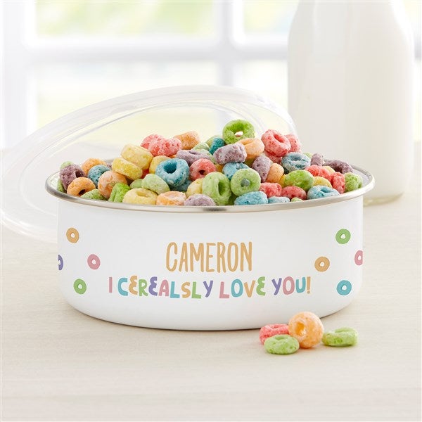 I Cerealsly Love You Personalized Kids Enamel Bowl with Lid  - 33887