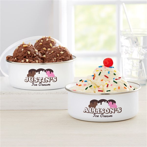 Ice Cream Parlor Personalized Enamel Bowl with Lid