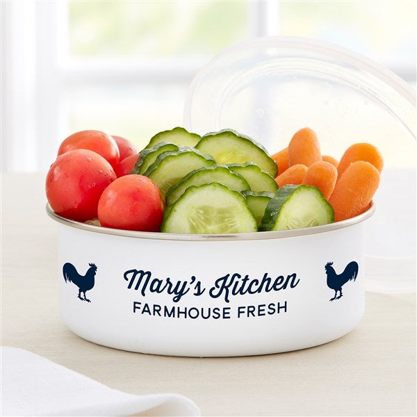 Farmhouse Kitchen Personalized Enamel Bowl with Lid  - 33893