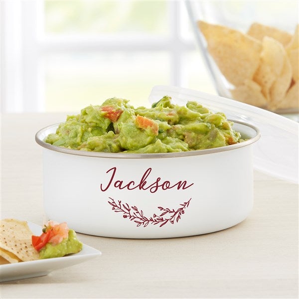 Farmhouse Floral Personalized Enamel Bowl with Lid  - 33897