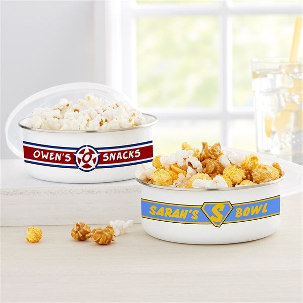 Super Hero Personalized Enamel Bowl with Lid  - 33899