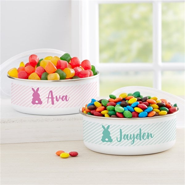 Pastel Bunny Personalized Enamel Bowl with Lid - 33902