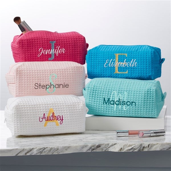 Playful Name Personalized Mint Waffle Weave Makeup Bag