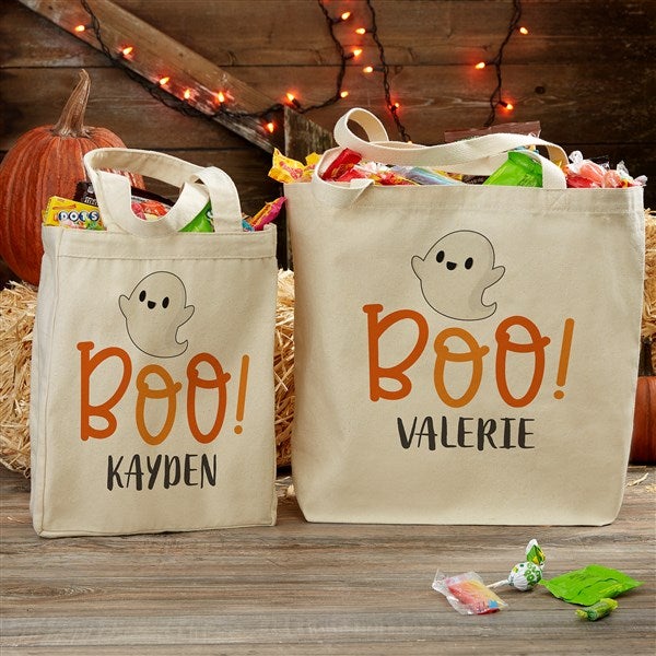 Boo! Ghost Personalized Halloween Canvas Tote Bags - 33949