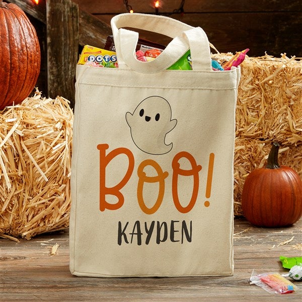 Boo! Ghost Personalized Halloween Canvas Tote Bags - 33949