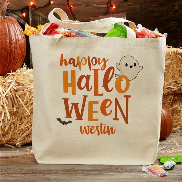 Happy Halloween Ghost Personalized Canvas Tote Bags - 33951