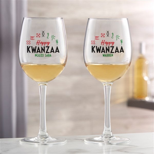 Kwanzaa Personalized Wine Glasses - 34001