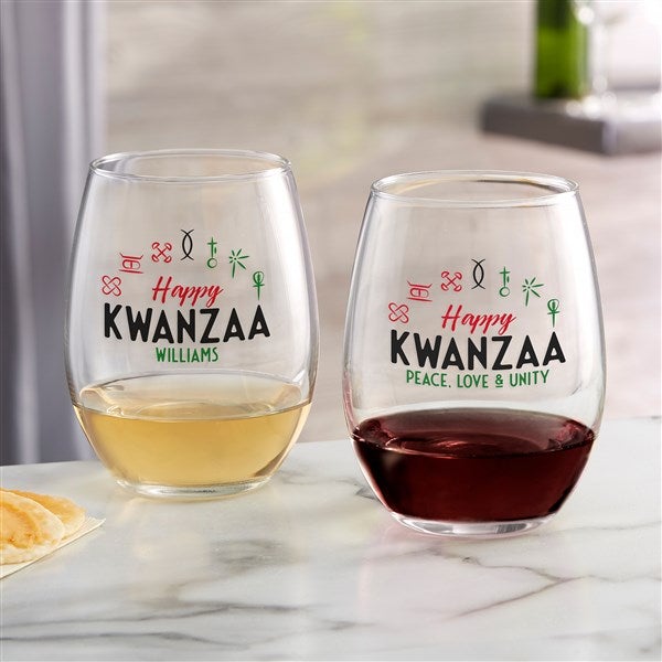 Kwanzaa Personalized Wine Glasses - 34001