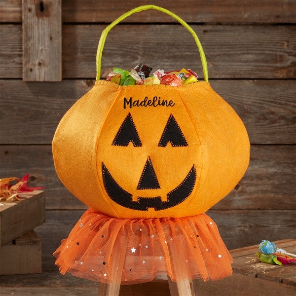 Pumpkin Tutu Embroidered Plush Trick or Treat Bag - 34072