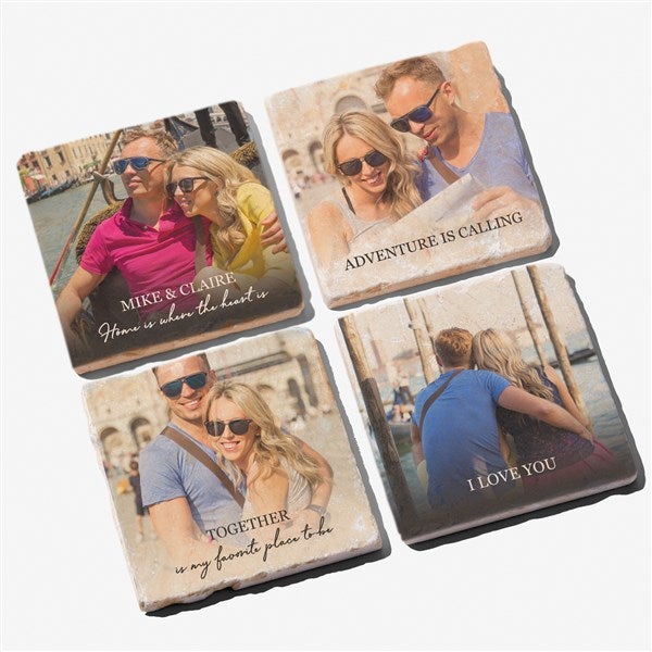 Photo Message for Her Personalized Tumbled Stone Coaster Set - 34142