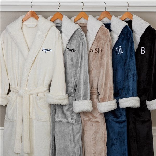 Just For Him Personalized Luxury Hooded Fleece Robe - Taupe