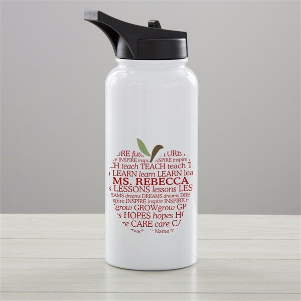 Teachers Apple Scroll Personalized Double-Wall Vacuum Insulated Water Bottle - 34263