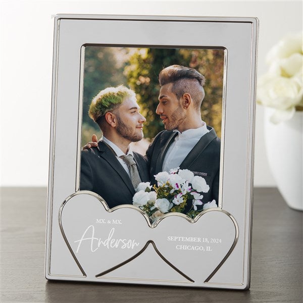 Mx. Title Personalized Silver Wedding Hearts Picture Frame - 34282