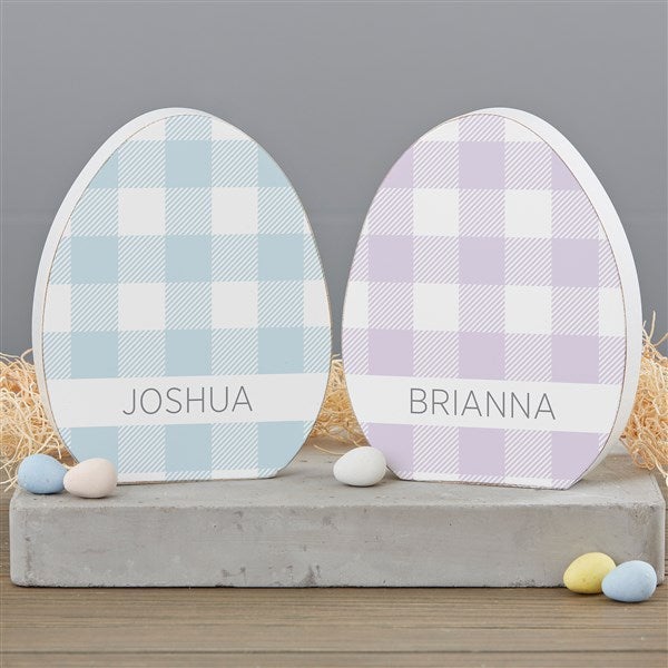 Pastel Buffalo Check Personalized Wooden Easter Decorations - 34294