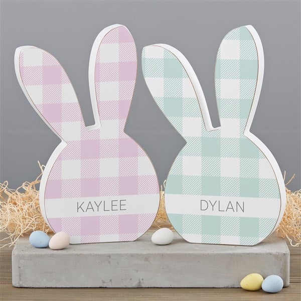 Pastel Buffalo Check Personalized Wooden Easter Decorations - 34294