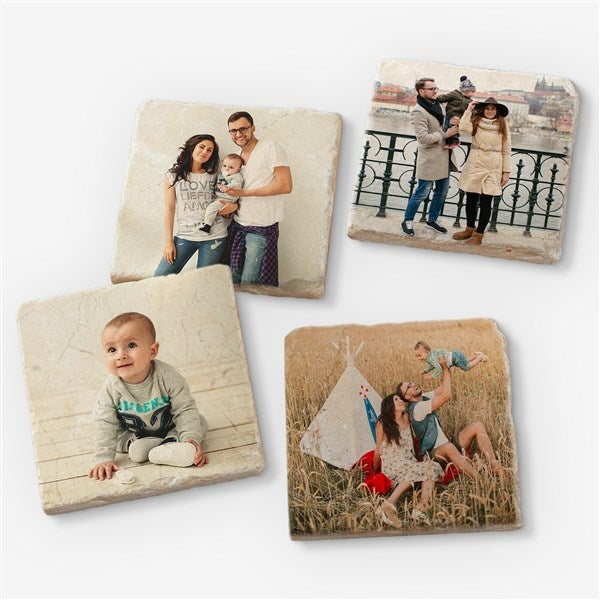 Photo Personalized Tumbled Stone Coaster Set for Family - 34305