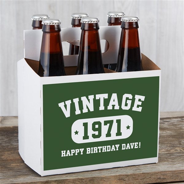 Vintage Birthday Personalized Beer Bottle Labels & Bottle Carrier - 34308