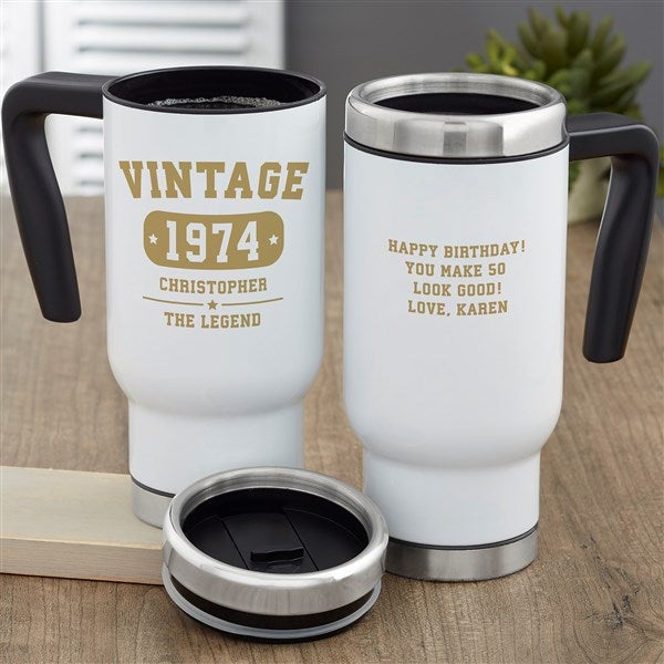 Vintage Birthday Personalized 14 oz Commuter Travel Mug - 34312