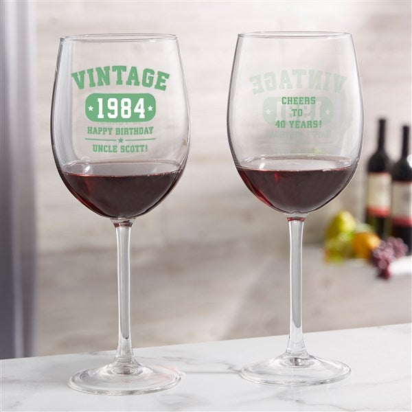 Vintage Birthday Personalized Wine Glasses - 34314