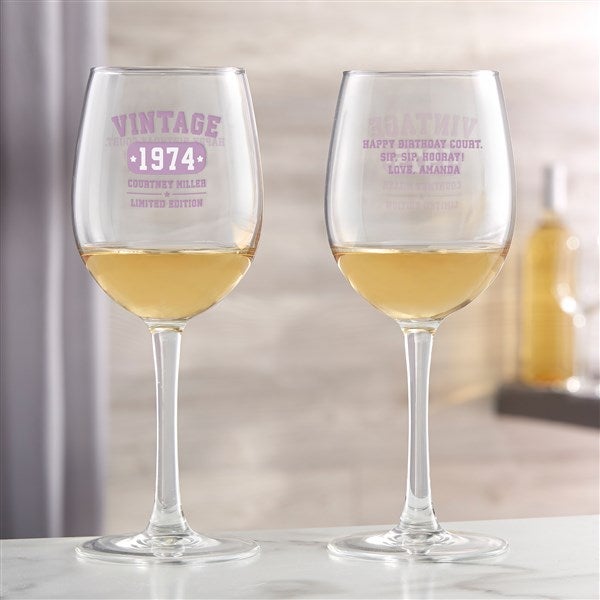Vintage Birthday Personalized Wine Glasses - 34314