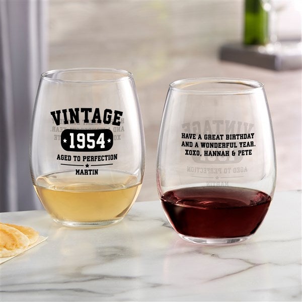 Vintage Birthday Personalized Wine Glasses - 34314